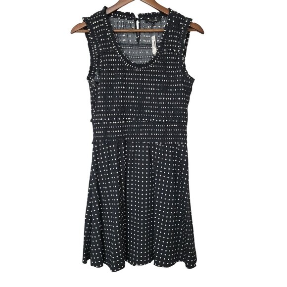 Madewell Dresses & Skirts - Madewell Ruffled Scoopneck Mini Dress in Dot Size 4 Linear Dots Jet Black NWT